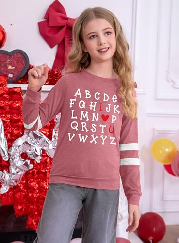 Image of Ithalt Kids Valentine Shirt Girls Valentines Shirts Cute Heart Graphic Long Sleeve Tee Tops 4-14y