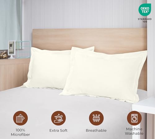 Image of Royale Linens Pillow Shams 2 Pack Euro Size 26x26 Inch - Brushed 1800 Microfiber - Bed Shams, Wrinkle & Fade Resistant Super Soft and Cozy - Envelope Closure - Oxford Pillowcase (Euro,Ivory)