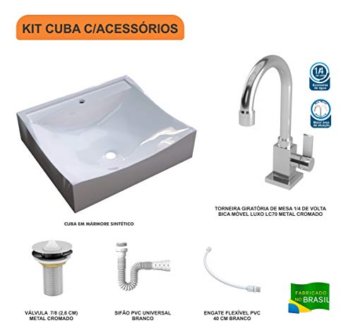 Kit Cuba Q440 C/Torneira Luxo 1195 Metal + Válvula 1'' (2,6cm) + Sifão Pvc + Flexível, Compace, Br