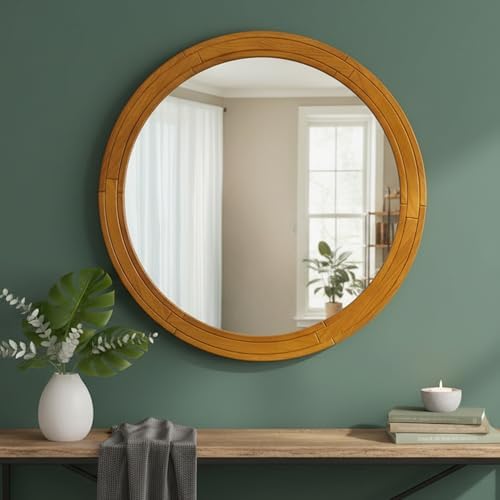 ZIYOO Wall Mounted Circle Mirror 30x30 Inch, Wood Round Mirror Fa...