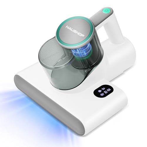 HAUSHOF Aspirateur Anti-Acariens, Aspirateur Matelas 16 kPa avec Lumière UV-C 275 nm, Chaleur 60 °C, Ultrasons, Fonction Anion, Filtre HEPA, Double...