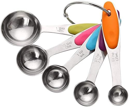 Measuring Spoon 5 Pieces Baking Measuring Tools Stainless Steel with Soft Silicone Handles for Dry and Liquid Ingredients