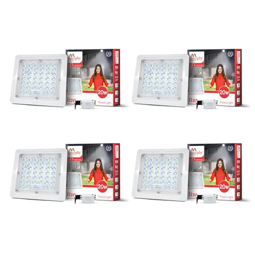 Image of Murphy Ray 20W LED Flood Light with Day-Night Sensor & Driver, Cool White 6500K, IP66 Waterproof, Outdoor Security & Landscape Lighting, BIS Approved, 2-Year Warranty - Pack of 4