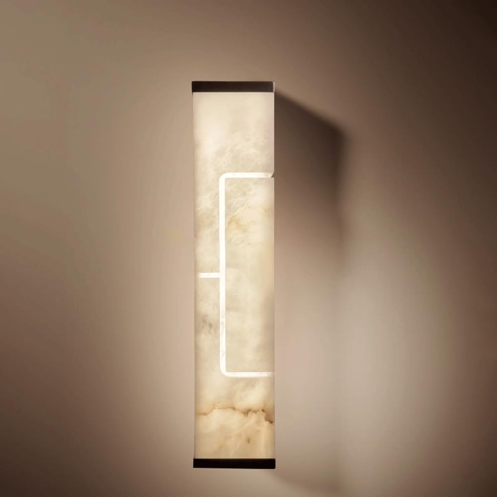 Alabaster Wall Sconce-18.9IN Wall Sconce Lights Modern Bathroom Sconces Lighting Rectangle Marble Vanity Lights Luxury Spanish Natural Marble Stone Wall Lamp With 3000K LED For Bedroom Stairs Hallway