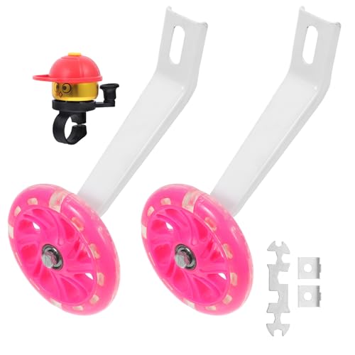Ruedas de entrenamiento para bicicleta Ciieeo de 16 pulgadas con ruedas estabilizadoras auxiliares LED intermitentes rosas y soporte trípode para niños y soporte de equilibrio para bicicleta miniatura 1