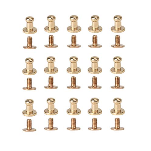 Quupy 50Pcs Round Head Solid Brass Screw Button Stud Slotted Nailhead Screwback Screw Spot Nail Rivet For Leather Rivet Gold #TOP27
