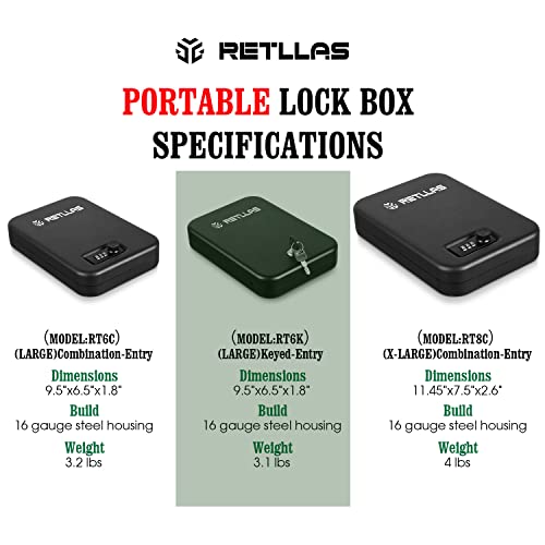 Retllas Small Safe For Handguns And Valuables, Car Gun Security Lock Box For Pistols With Key Lock, Portable Safe For Travel Home Office Vehicle (Large-Black-Keyed Entry) #TOP1