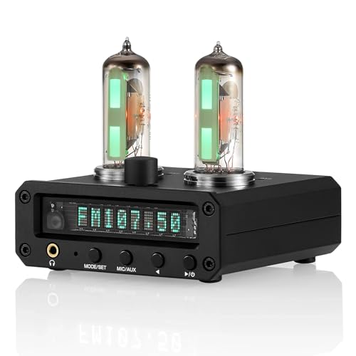 TBLOTYD Headphone Amplifier, Hi-Fi Stereo Audio Preamplifier, Tube Level Meter, with VFD Clock, Volume Controls, for Recording/Mixing/Music Practices