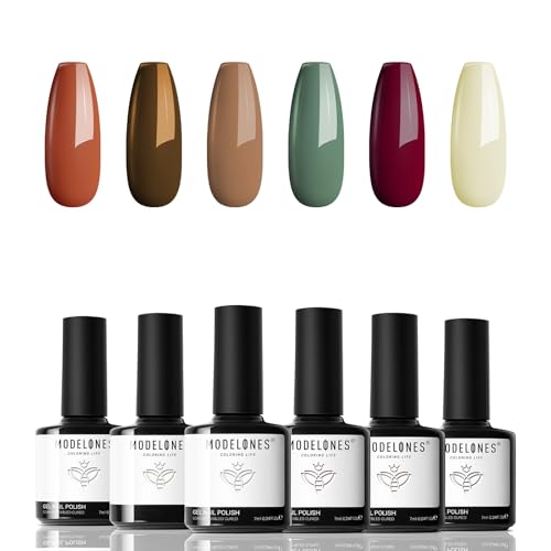 Image of modelones Red Gel Nail Polish Set 6 Colors, White Glitter Sparkle Bright Burgundy Dark Rose Champagne Silver Candy Cane Nail Polish Kit Soak Off Nail Art Manicure Salon DIY Gift Women