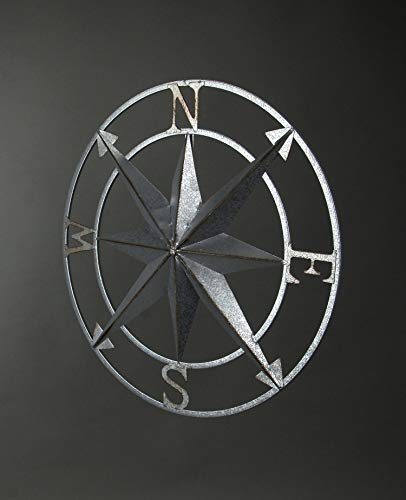 Zeckos Galvanized Grey Zinc Finish Nautical Compass Rose Wall Décor Hanging 20.5 Inch Diameter #TOP1