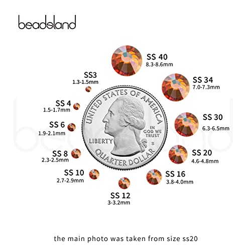 Beadsland 2880pcs Flat Back Crystal Rhinestones Round Gems for Nail Art and Craft Glue Fix, Amber, SS16,3.8-4.0mm