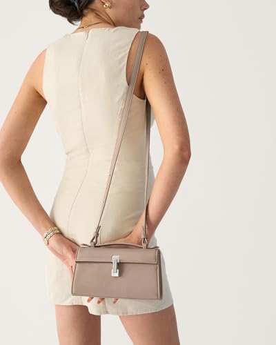 Image of Clutch Purses for Women - Nude Clutch - Small Evening Bag - Trendy Top Handle Purse - Adjustable Crossbody Handbag PU Leather - Beige