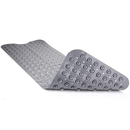 THETIS Alfombrilla de Baño Antideslizante 100 x 40cm - Alfombrilla de Bañera con Ventosas Antideslizante, Alfombra de Bañera con 200 Ventosas para Bañeras y Placas de Ducha (Gris)