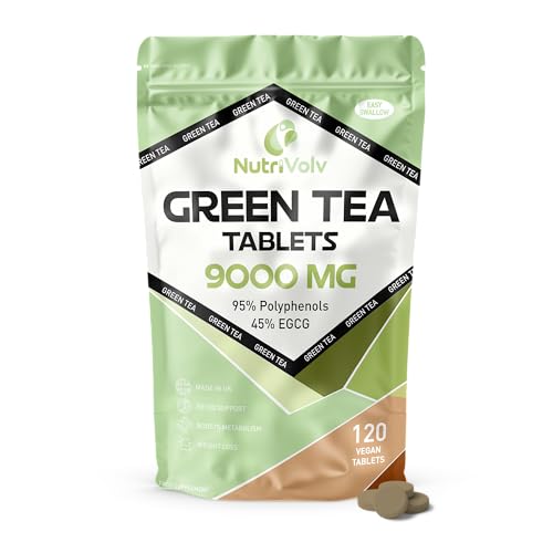 Green Tea Tablets Pure Vegan Weight Loss Pills 9000mg Keto Diet Slimming Supplements for Men and Women Gluten-Free & Metabolism Booster — Pack of 120