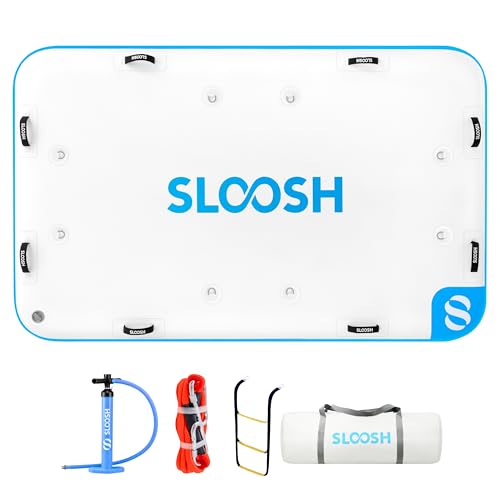 SLOOSH Inflatable Floating Dock, Inflatable Dock Floating Platform, Air Dock Island Raft Mat with Pump & None-Slip Eva Surface for Pool Beach Ocean Lake Fishing Relaxing, 8Ft X 5Ft
