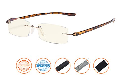 Image of CessBlu Computer Reading Glasses for Men Women Blue Light Filter Anti Glare UV Ray Protection Rimless Reader Eyeglasses