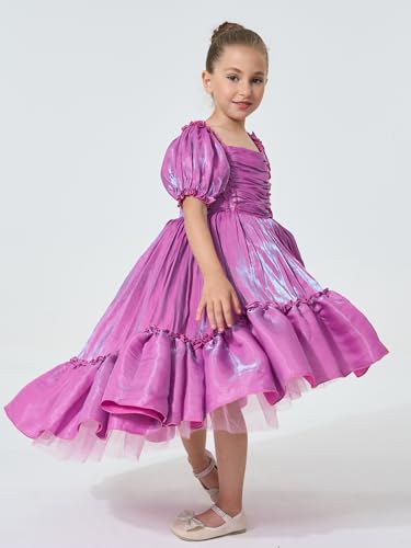 2Bunnies Girls Petticoat High-Low Ruffled Puff Sleeve Shimmer Birthday Gown Princess Dress4