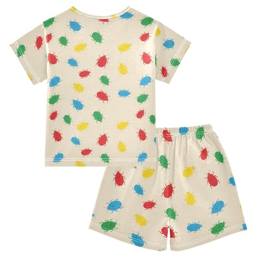Pajama Short Sets Colorful Bugs on Background Soft Cotton Summer Sleepwear 2 Piece PJS Size 5-14T2