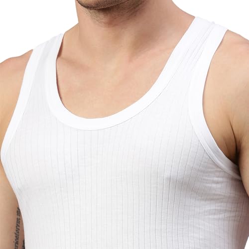 Image of Macho SPORTO Men's 100% Ribbed Cotton Sleeveless Vest | Solid Round Neck Tank Top Innerwear | Itch-Free, Soft & Comfortable Regular Fit Undershirt | Parka Vest | Pack of 3 White