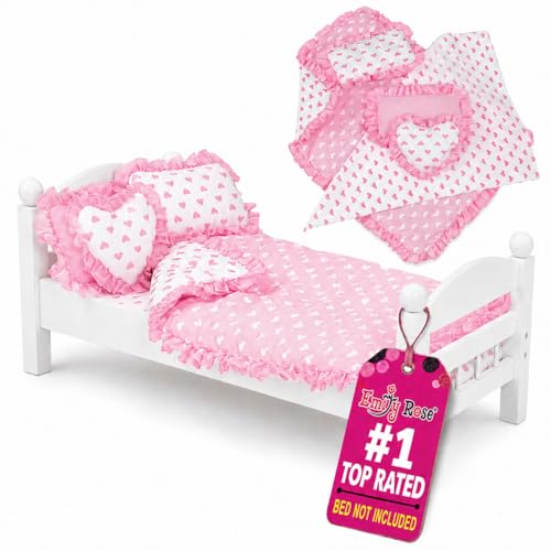Emily Rose 18 Doll Pink Heart Valentines Bedding Set 5 Pc Doll Bed Bedding & Bedroom Accessories with Comforter Pillows & Matress Covering Flat Fits American Girl Bunk Beds Cribs