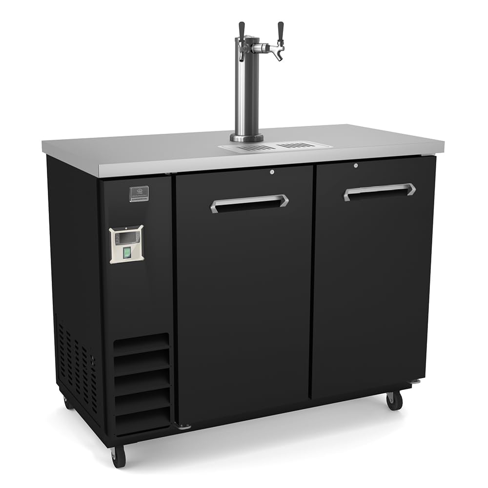 Kelvinator Kchbbd2d1t 49" Kegerator Beer Dispenser Draft Direct Draw For Restaurant Bar | (2) 1/2 Barrel Keg, 12.5 Cu Ft Capacity | (1) Single Faucet Tower, Black, Stainless Steel Top, 115v (33-41°F) on Fridge.com - View 1