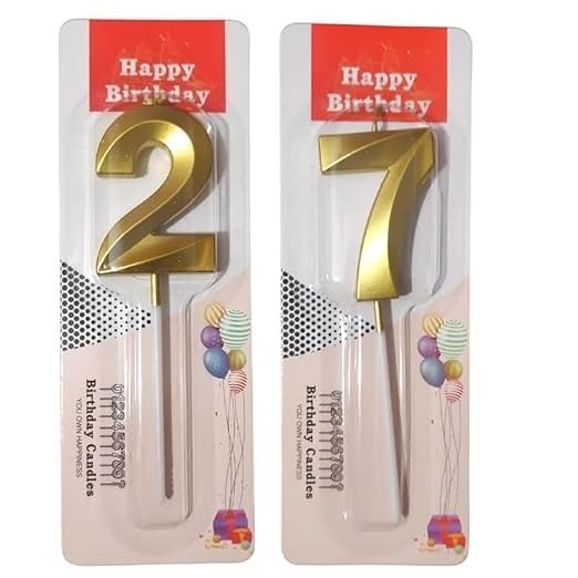 Image of ToyUniverse Number 27 Metallic Gold Candle for Twenty Seventh Birthday, Anniversary, Surprise Party Cake Decoration (Pack of 2)