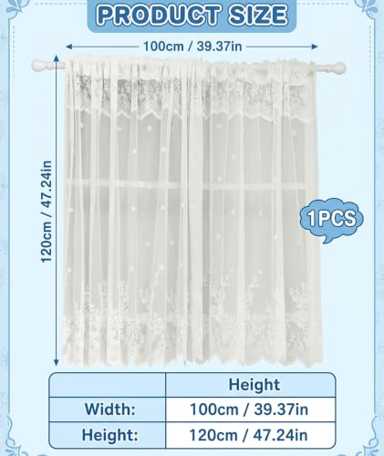 Image of piercing Curtains for Kitchen, Lace Curtains, Kitchen Window Curtains, Sheer Curtains, Kitchen Curtains 29 inchx39 inch Lace Tier 1-Panel Rod Pocket Floral Scalloped Cafe Light Filter White (Style 2)
