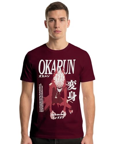 Dandadan T-Shirt Mens Okarun Large Print Design Anime Short Sleeve Tee (Medium) Maroon