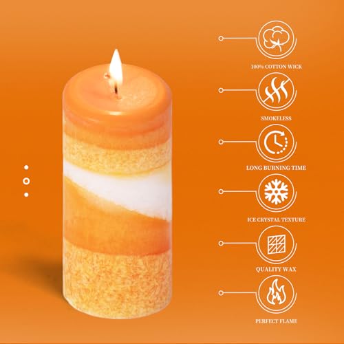 Konni Scented Pillar Candles-Ice Flower Texture-Set Of 3 Orange Candles-2"X2" thumb #2