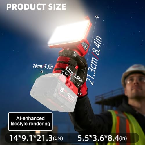 Image of Cordless LED Work Light for Milwaukee 18V Battery, 2000LM Portable Handheld Flashlights Tool with USB Port and 3 Brightness Modes for Camping, Fishing, Job Site, Indoor & Outdoor Use