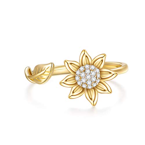 SISGEM Solid 14K Gold Sunflower Rings for Women Flower Engagement Rings, You are May Sunshine Rings Jewelry Gifts for Wife, Mom, Mother's Day, Anniversary