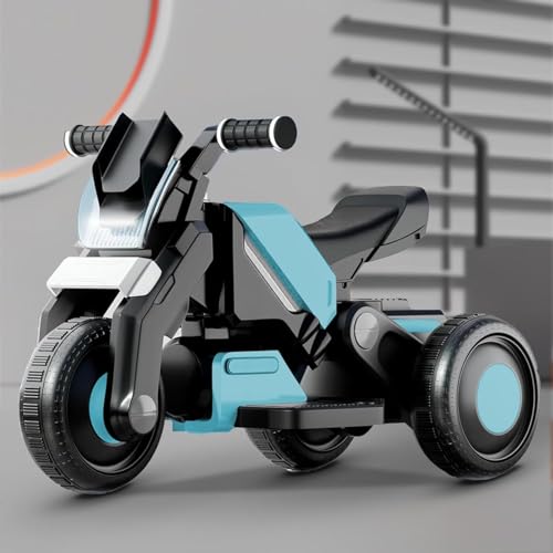 Image of StarAndDaisy Electric Ride-On Bike for Kids, Toddlers & Baby - 3 Wheel Rechargeable 6V Motorcycle with LED Lights, Bluetooth, USB, Foot Acceleration and Comfortable Seat (Blue)