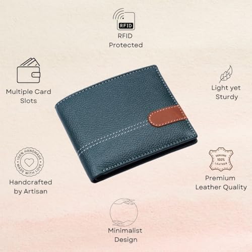 Image of LONDON ALLEY Denver Green Leather Wallet for Men | RFID Protected | Classic Leather Wallet