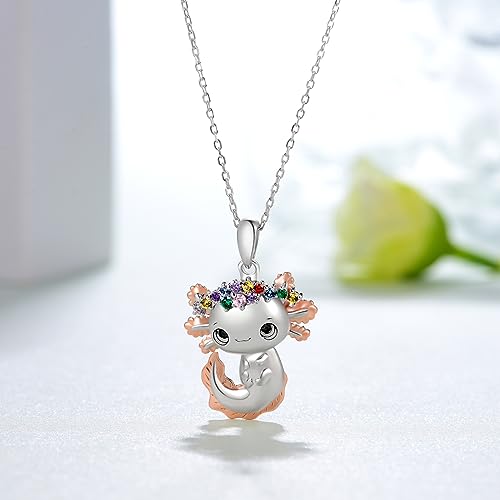 Highland Cow/Axolotl/Goat/Panda/Giraffe/Raccoon Necklace 925 Sterling Silver Animal Pendant Necklace with Colored Zircon Animal Jewelry Gift for Girls Women Daughter3