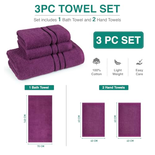 Image of MYTRIDENT Towel Set| Comfort Living | Quick Drying | Travel Friendly | for Men /Women | 3 PC Towel Set | 1 Bath (70 cm x 140 cm) 2 Hand (40 cm x 60 cm) | 100% Cotton 400 GSM - Black Currant