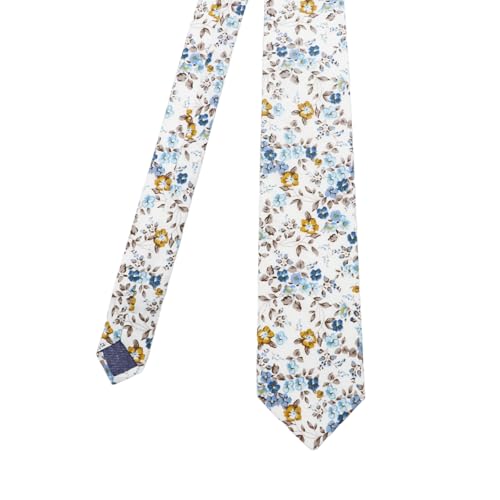 Image of Cotton Floral Ties for Men 2.76 inch Men's Skinny Tie Linen Flower Printed Neck Tie for Wedding Dating Party