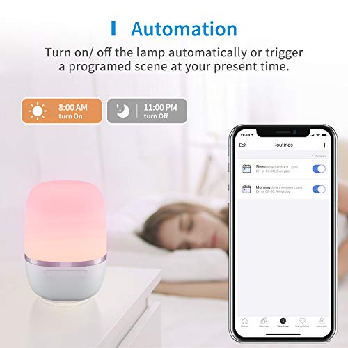 Smart Table Lamp, Meross Dimmable WiFi Ambient Lamp, Works with HomeKit (iOS13+), Alexa and Google Assistant, Tunable White and Multi-Color Nightstand Lamp, Voice Control, APP Control, Schedule - Thumbnail 6