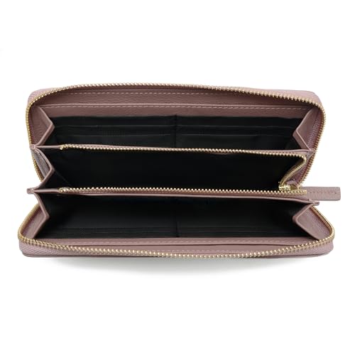 2R Mulberry Leather Zipper Wallet, Long Style, Pink4