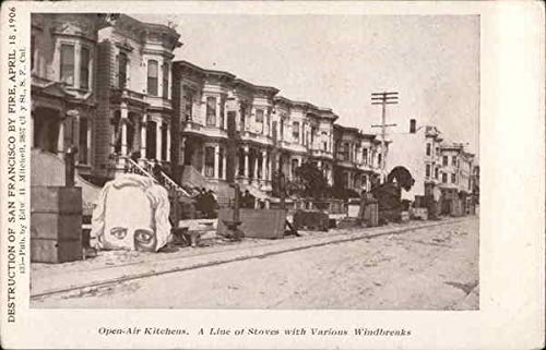 Open Air Kitchens, A Line of Stoves with Various Windbreaks San Francisco, California Original Antique Postcard