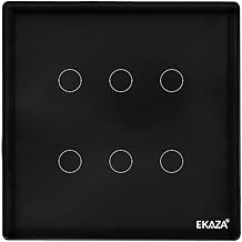 EKAZA Interruptor Inteligente de Parede, Touch, 4x4, com 6 Botões, Wifi+BLE+RF433, Preto, Compativel com Google home e Alexa, T1074-6P