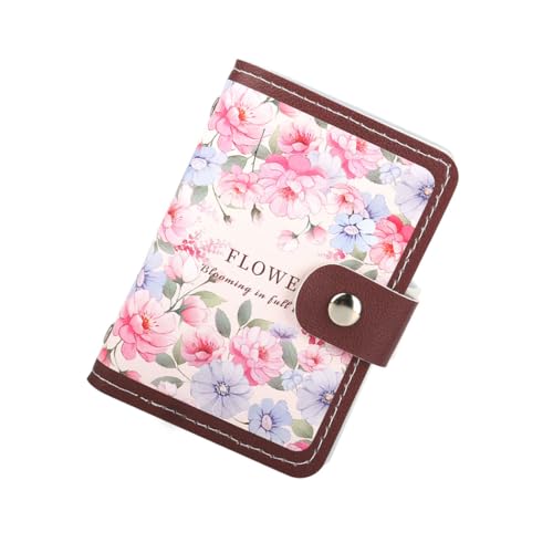 Image of PALAY Card Holder Brown PU Leather Credit Card Holder with 20 Transparent Card Pockets Painting Floral Printed Mini Wallet Mother's Day Birthday Gift for Women