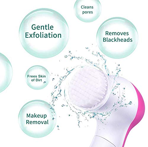 Image of 5-in-1 Electric Facial Cleansing Brush & Massager Kit, Waterproof Face Scrubber System with 5 Brush Heads for Deep Pore Cleansing, Gentle Exfoliation, Blackhead Removal and Massage (Multicolor)