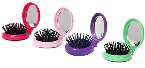 Louise Maelys 4pcs Folding Hair Brush with Mirror Travel Mini Hair Brush for Purse Pocket Hair Comb