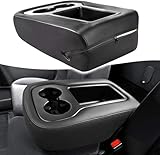 KBH Center Console Armrest Cover for Chevy Silverado Tahoe Suburban, GMC Sierra Yukon 1500 2500 3500 2007-2014, Jump Seat Console, Leather + Cloth Trim, Zipper Closure, Black