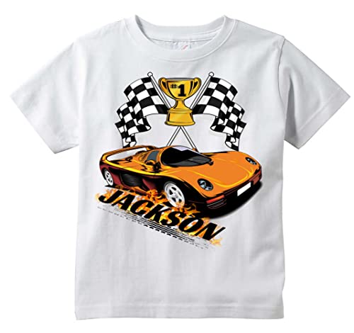 Race Car Custom T-shirt, White, Toddler Youth Sizes (5T)
