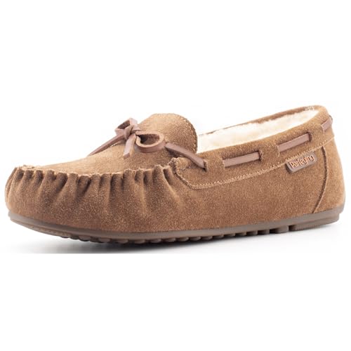 Parfeying Women's Sheepskin Moccasins Cow Suede Memory Foam Slippers Indoor Outdoor Shearling Winter Shoes2