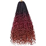 Beverlee 24 Inch Boho Box Braids 8 Packs Goddess Box Braids Crochet Hair Bohemian Hippie Braids Braiding Hair Box Braids with Curly Ends Messy Pre-looped Synthetic Crochet Hair for Women 1B/530/350#