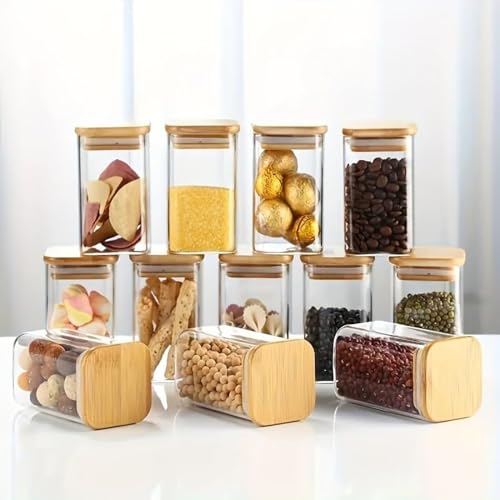 Image of 1500ML Airtight Square Glass Storage Jar with Bamboo Lid & Silicone Seal, Borosilicate Container for Rice, Dal & Dry Fruits | Transparent Stackable Multipurpose Pantry Organizer (Pack of 6)