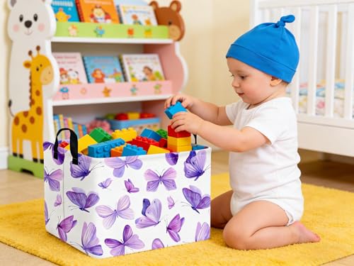 Image of Rectangular Purple butterfly basket,Girls Storage Bin Organizer,Baby Storage Basket,Kids Storage Baskets for kids Bedroom,Gift bin,Butterflies house Decor,Gift baskets(Purple butterfly)
