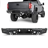PARTREE Off Road Rear Bumper Fit for Chevy Silverado 2500 3500 HD 2011 2012 2013 2014, Steel Bumper Heavy Duty W/4 Lights, 2 D-rings, License Plate Bracket, Sensor Holes